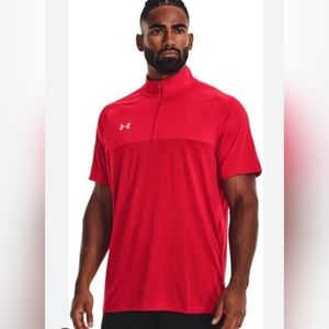 Under Armour Mens XXL Locker Jacquard Short Sleeve 1/4 Zip Performance Top Red